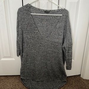 Oversized gray Express deep-v sweater